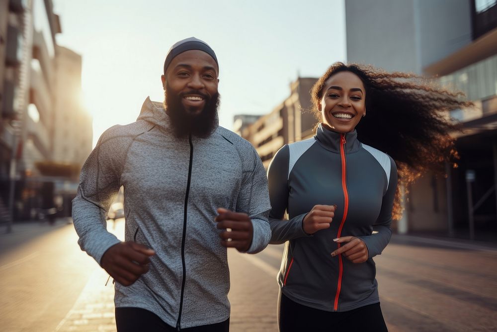 Couple stretching outdoors running jogging sports. AI generated Image by rawpixel.