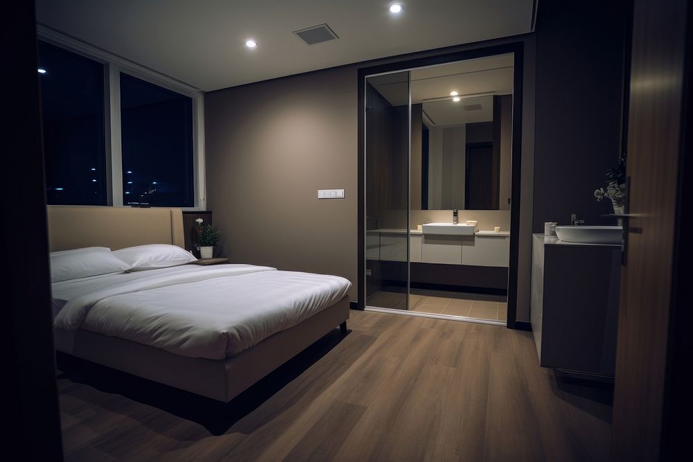 Bedroom architecture furniture bathroom. AI generated Image by rawpixel.