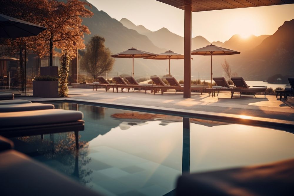A hotel pool architecture mountain outdoors. AI generated Image by rawpixel.