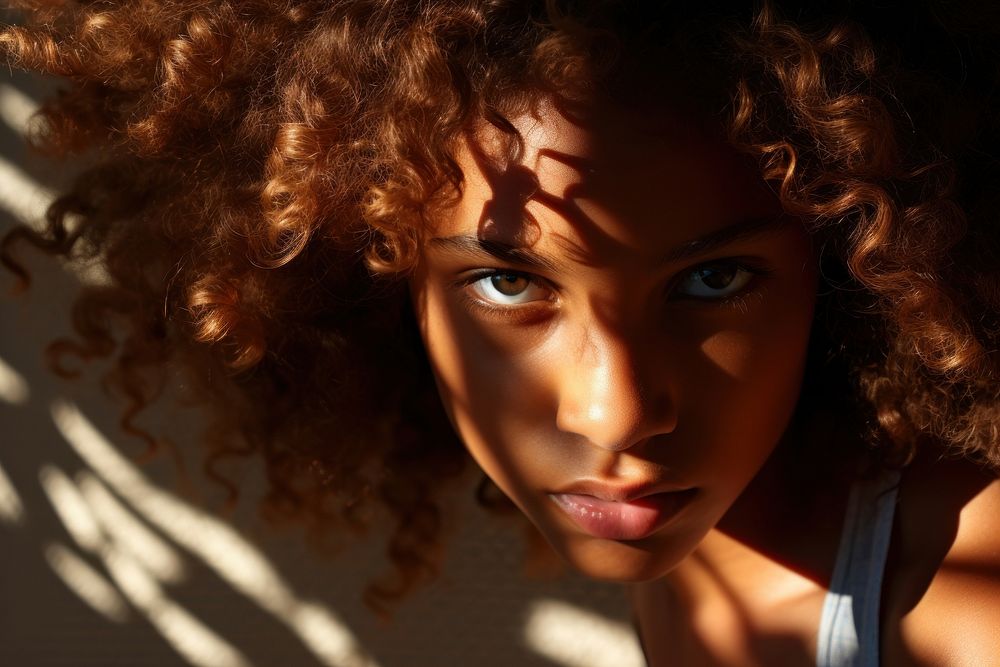 Young african american girl photography portrait face. 