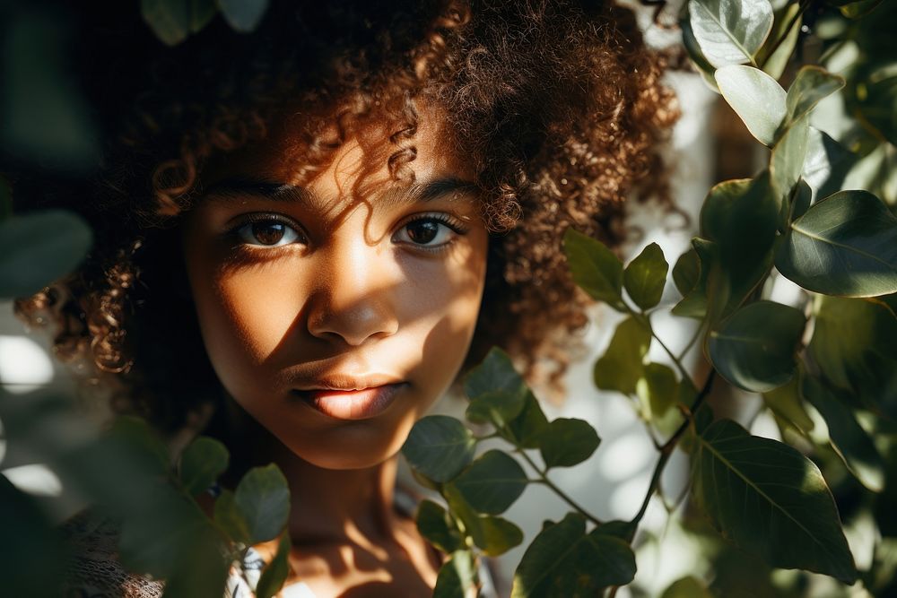 Smiling young african american girl face hair curly hair. AI generated Image by rawpixel.