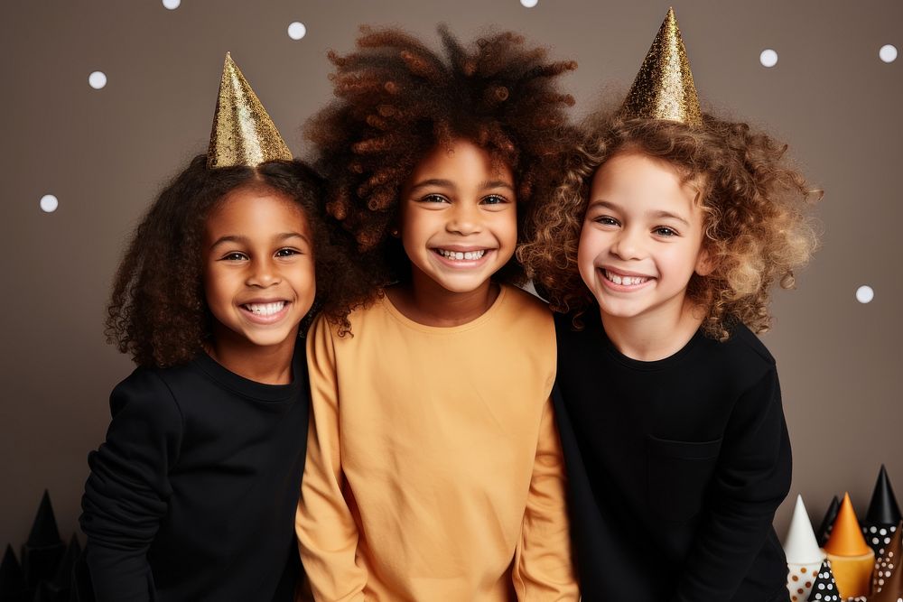 Black kids celebrate birthday portrait smile party. AI generated Image by rawpixel.
