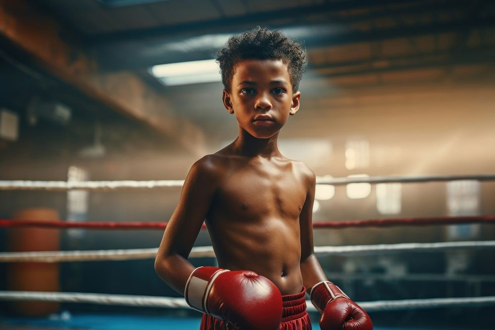 Boy practicing boxing punching sports child. AI generated Image by rawpixel.
