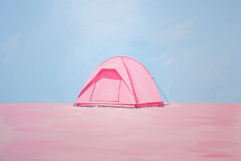 Camping outdoors pink tent. AI generated Image by rawpixel.