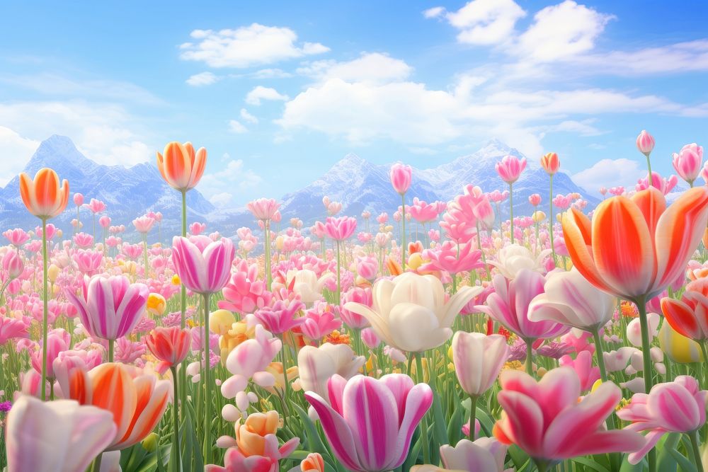 Tulip meadow flower landscape outdoors. AI generated Image by rawpixel.