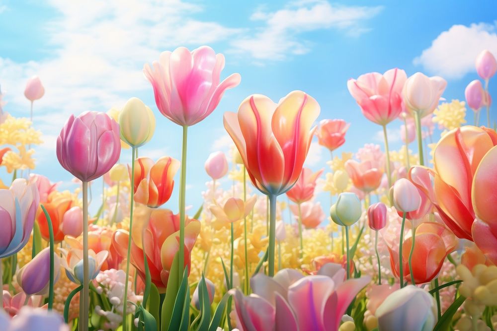 Tulip meadow flower landscape outdoors. AI generated Image by rawpixel.