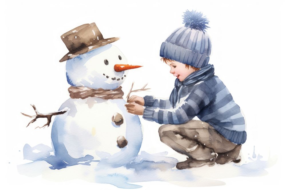 Boy building a snowman winter white cute. AI generated Image by rawpixel.