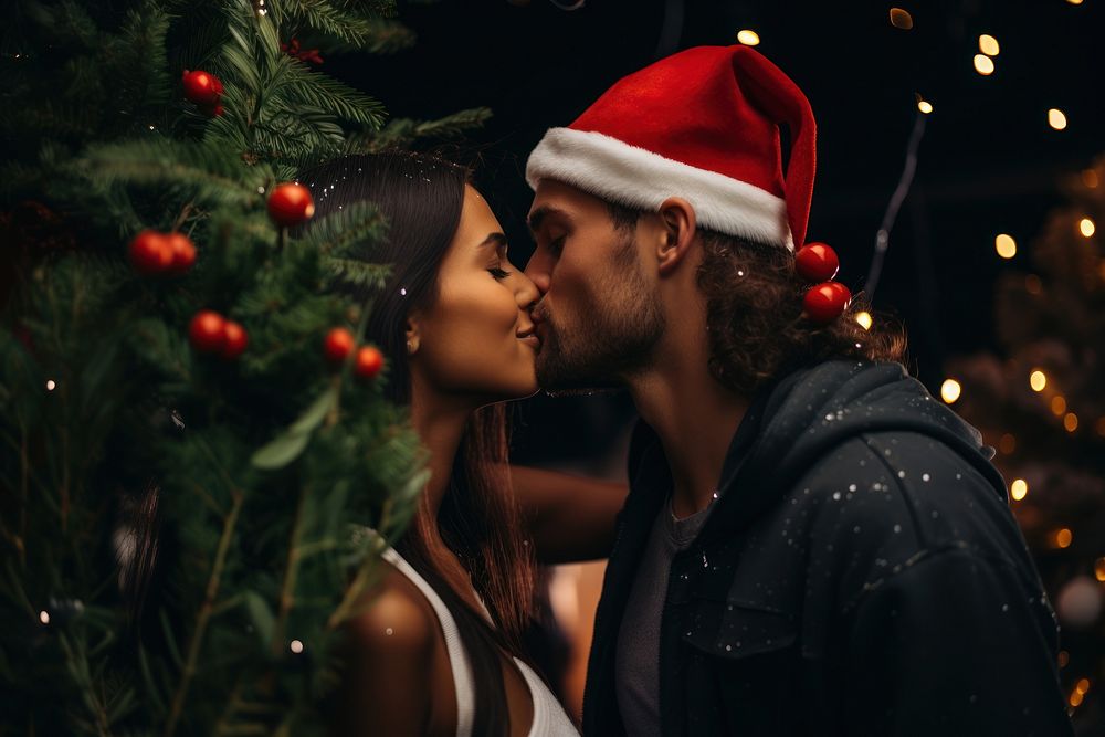 Christmas kissing photography portrait. AI generated Image by rawpixel.