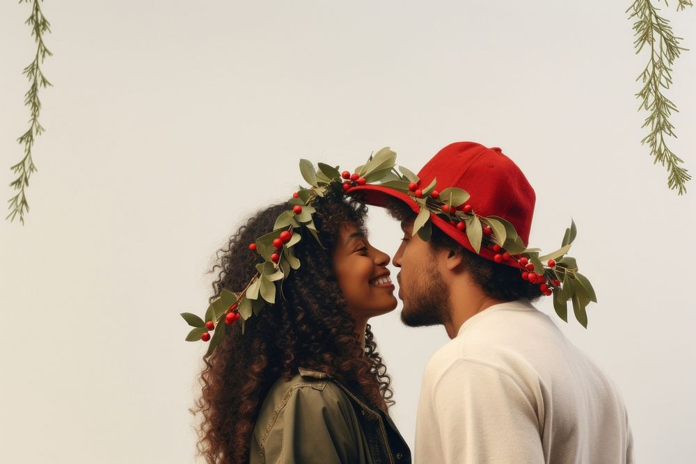 Kissing photography christmas portrait. AI generated Image by rawpixel.