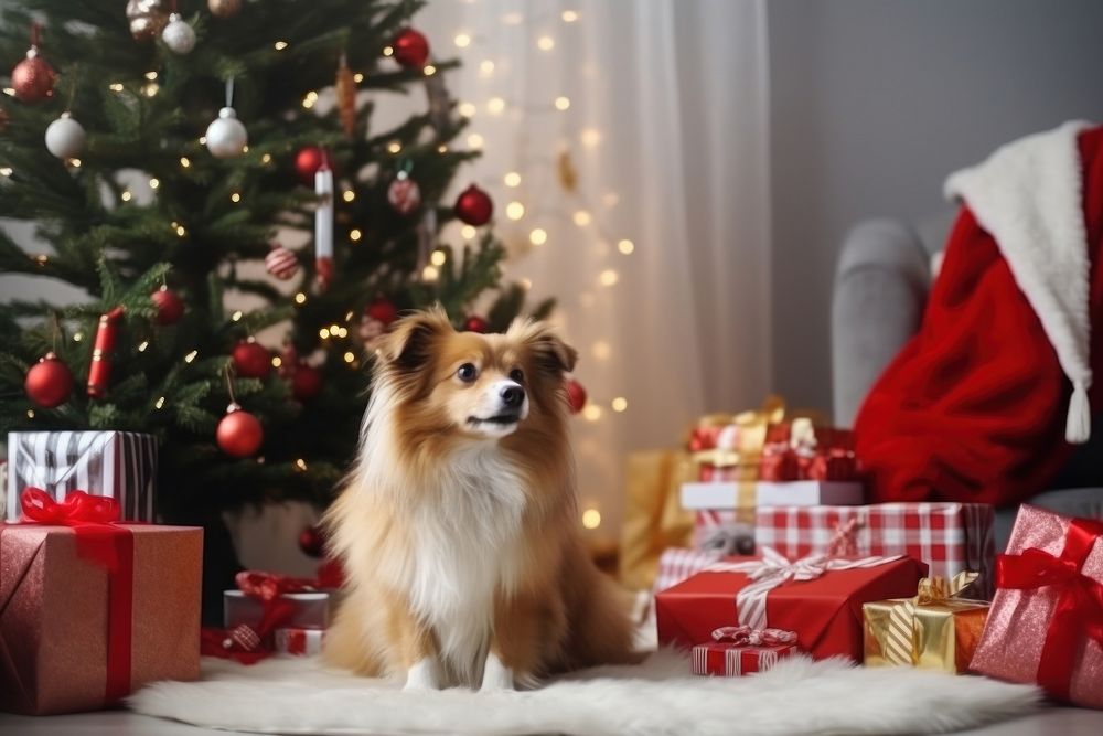 A cute dog christmas mammal animal. AI generated Image by rawpixel.