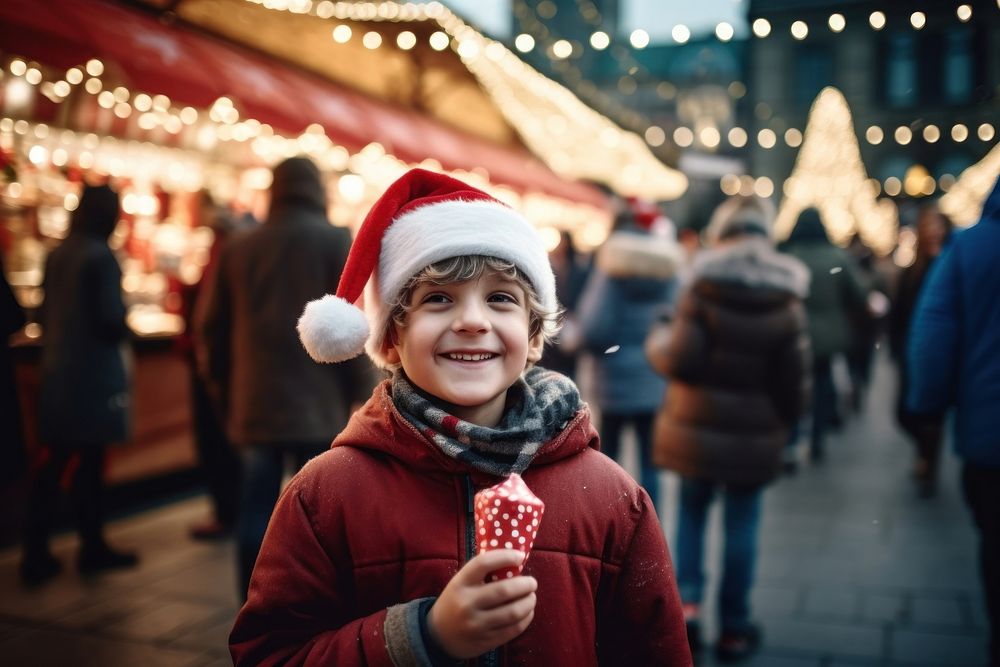 A kid having a christmas ice-cream photography portrait street. AI generated Image by rawpixel.