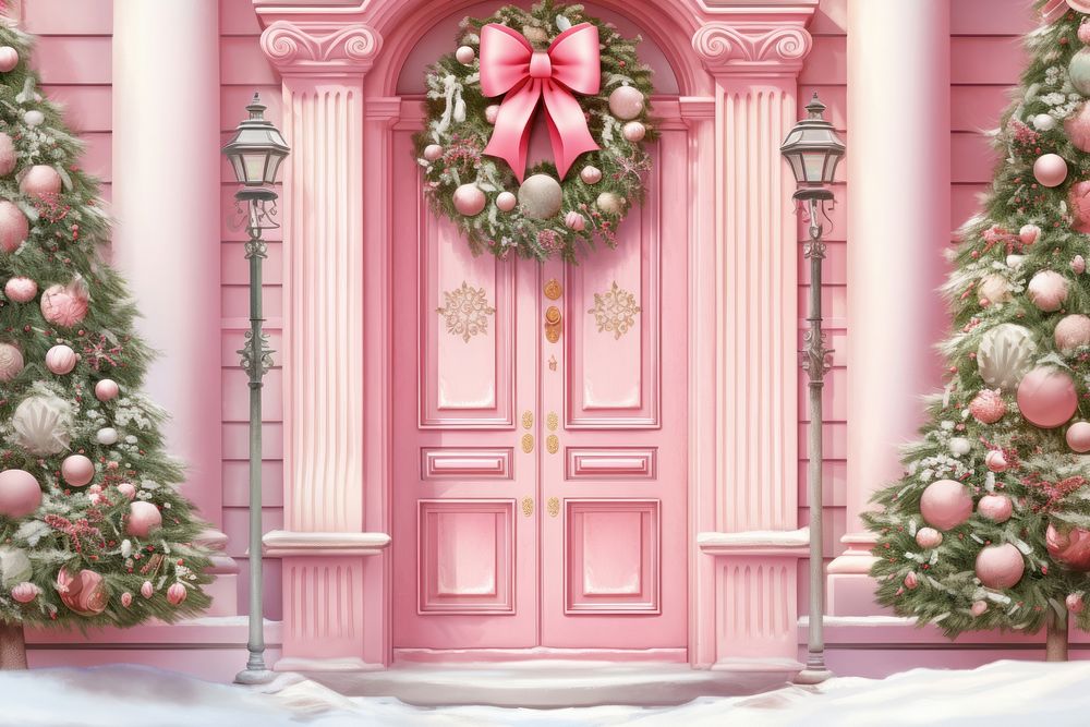 Christmas backgrounds wreath door. AI generated Image by rawpixel.