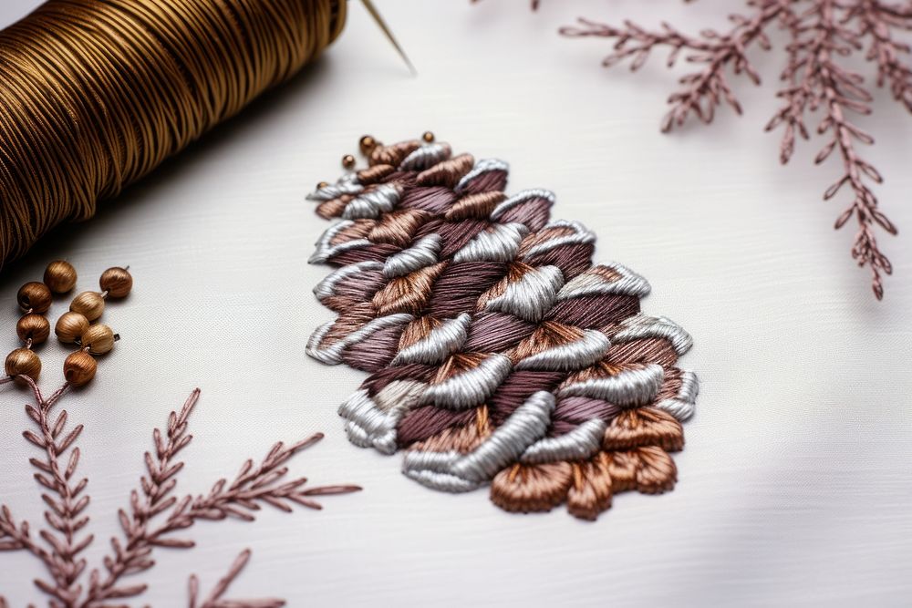 Embroidery pattern creativity pine cone. AI generated Image by rawpixel.
