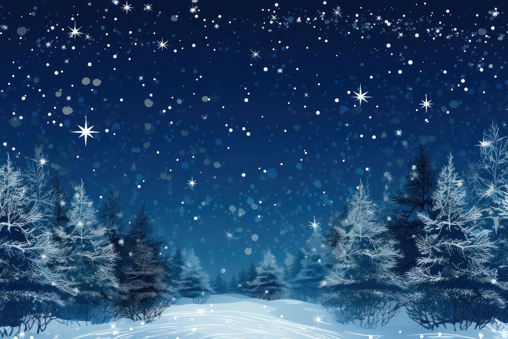 Snow vector night tree backgrounds. AI generated Image by rawpixel.