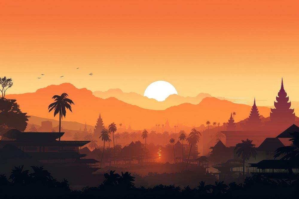 Thai city sunlight outdoors horizon. AI generated Image by rawpixel.