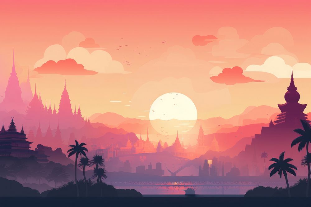 Thai city sunset landscape outdoors. AI generated Image by rawpixel.