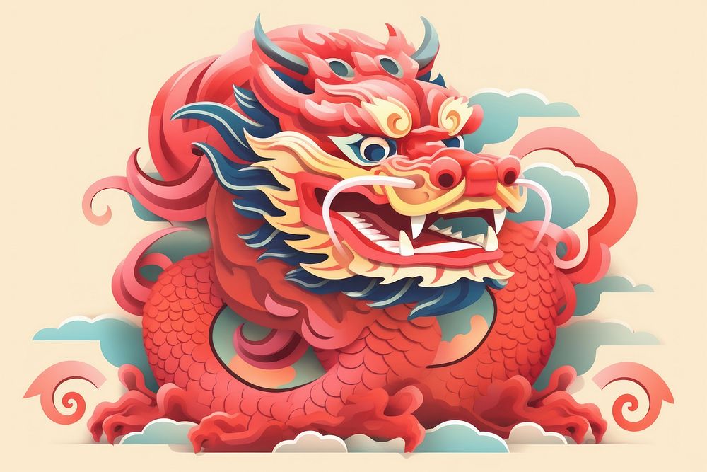 Chinese dragon red representation creativity. AI generated Image by rawpixel.