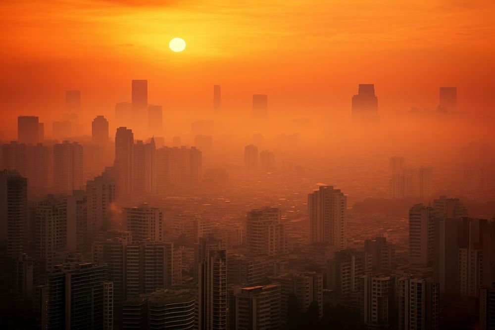 Asian city smog architecture pollution. AI generated Image by rawpixel.