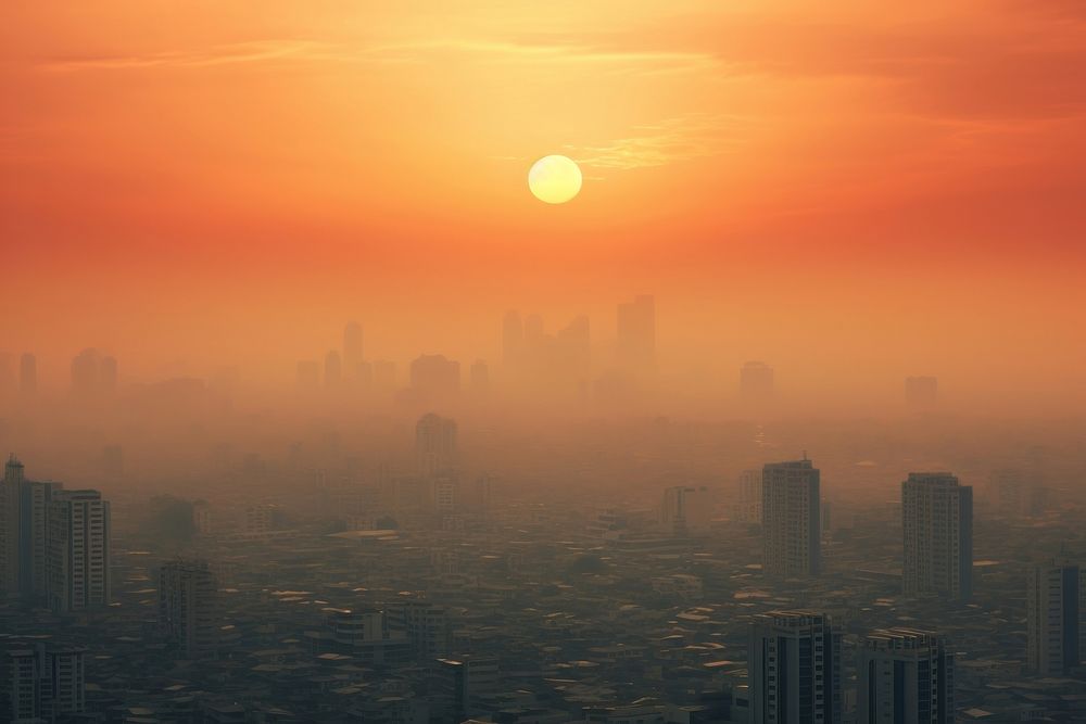 Asian city smog architecture pollution. AI generated Image by rawpixel.