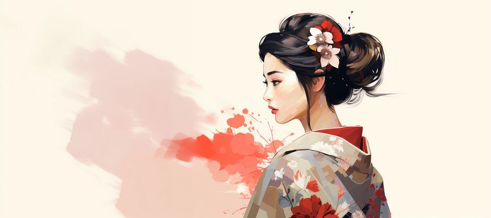 Kimono fashion creativity hairstyle. AI generated Image by rawpixel.