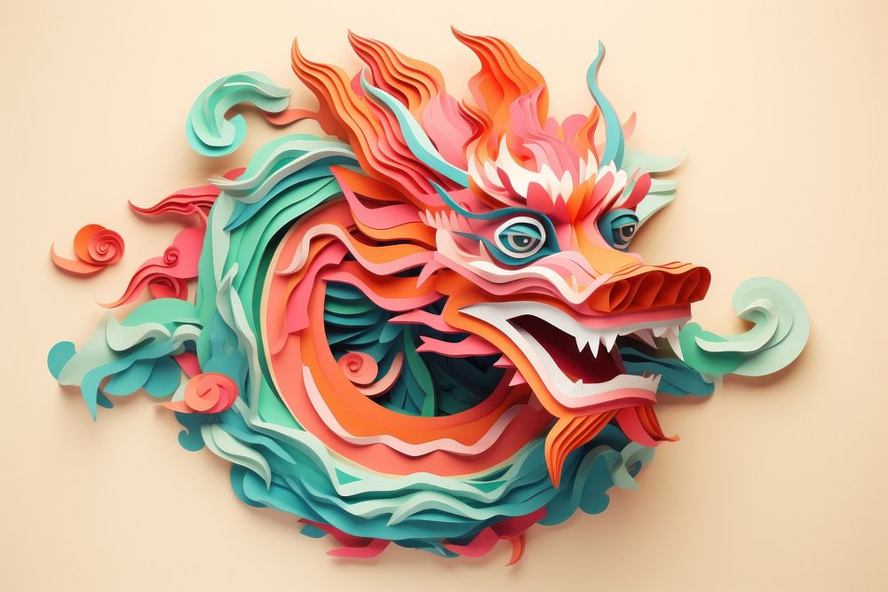 Chinese dragon paper art representation. AI generated Image by rawpixel.