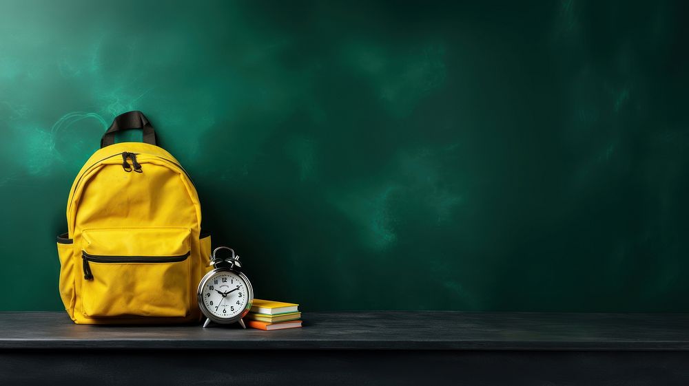 Backpack yellow clock green. AI generated Image by rawpixel.