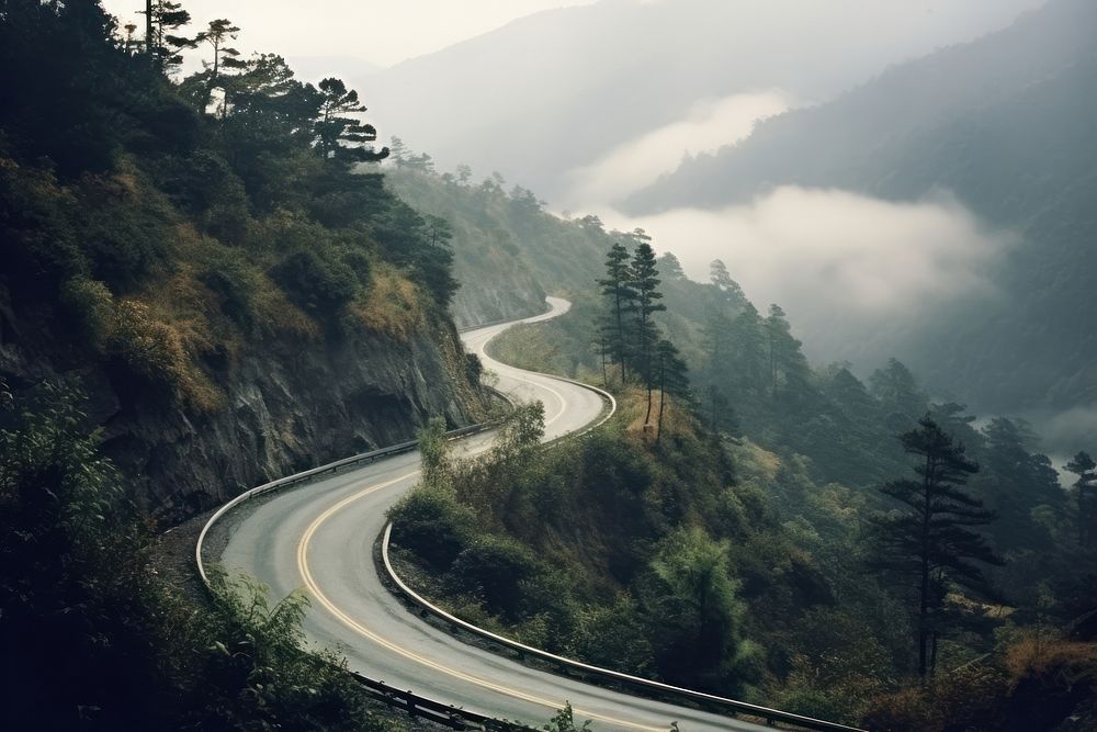 Winding mountain road landscape outdoors highway. AI generated Image by rawpixel.