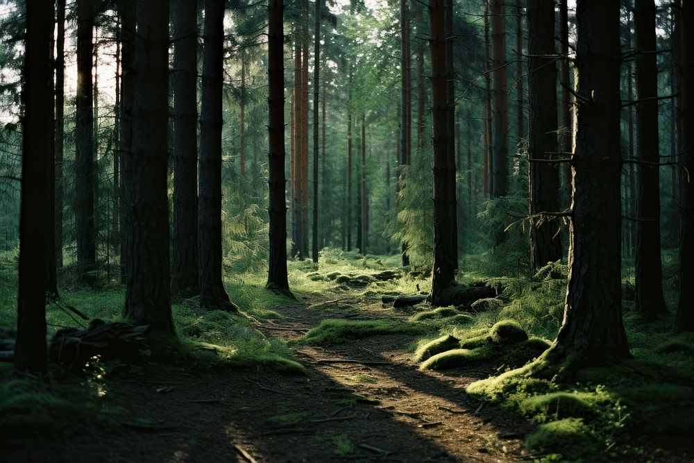 Woods landscape sunlight woodland. AI generated Image by rawpixel.