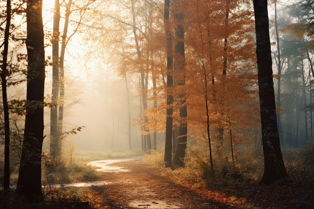 Autumn woods land landscape outdoors. AI generated Image by rawpixel.