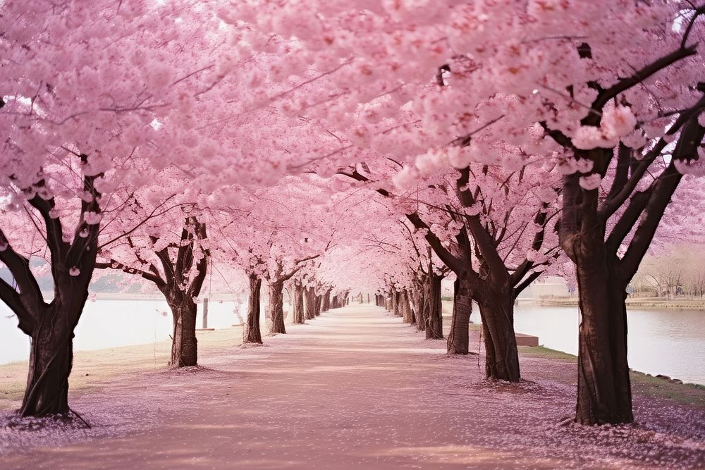 Japanese blooming cherry blossom park landscape outdoors. AI generated Image by rawpixel.