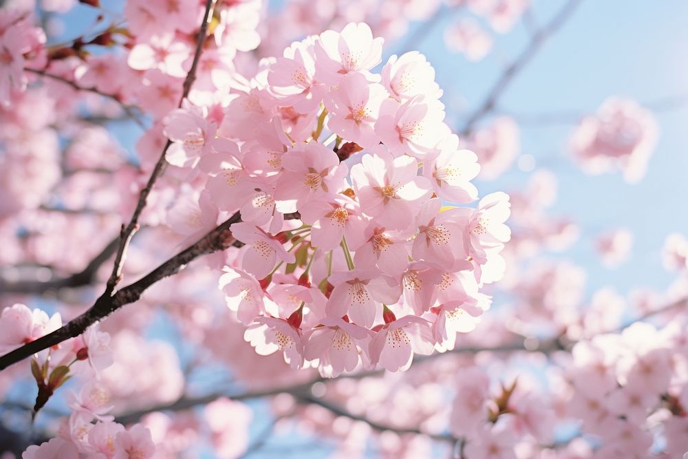 Japanese blooming cherry blossom outdoors flower nature. AI generated Image by rawpixel.