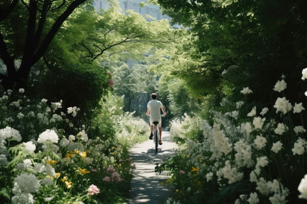 Cycling garden outdoors woodland. AI generated Image by rawpixel.