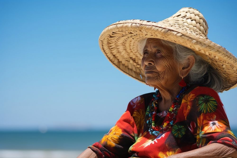 Mexican woman beach adult hat. AI generated Image by rawpixel.