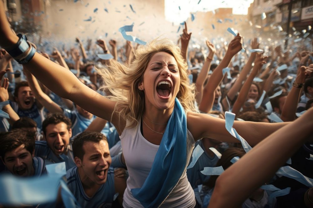 Argentinian woman celebrating shouting success. AI generated Image by rawpixel.