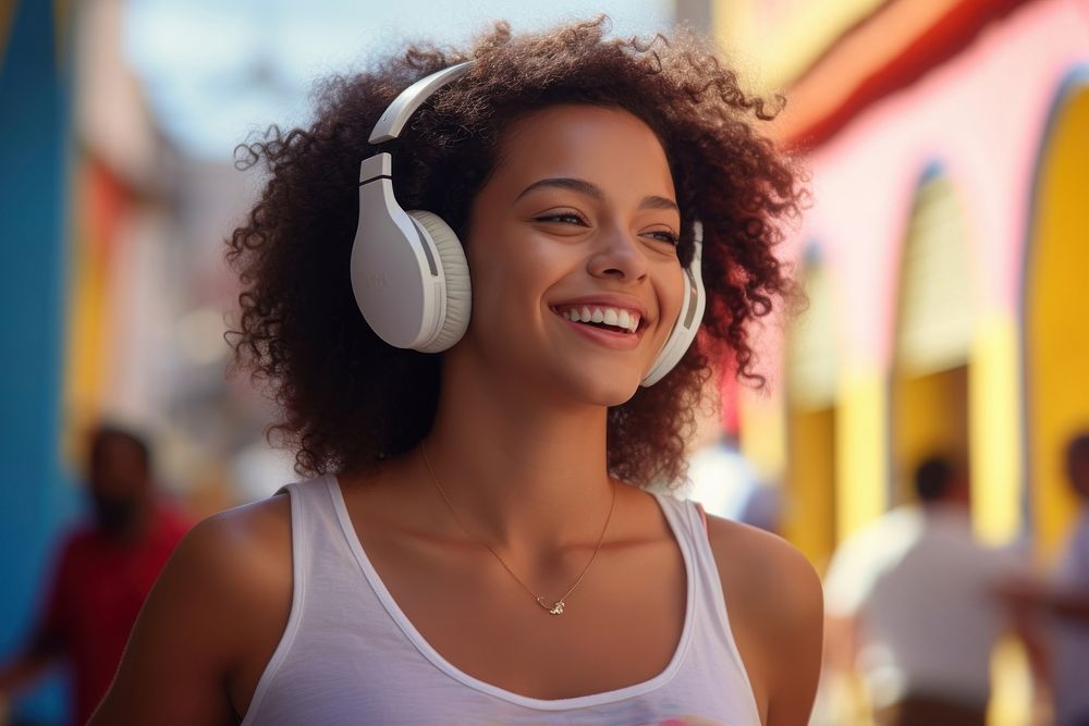 Brazilian woman headphones headset adult. AI generated Image by rawpixel.
