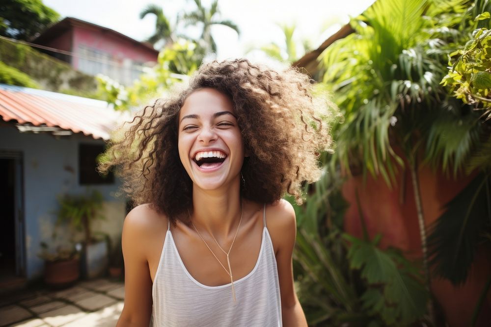 Brazilian woman laughing adult joy. AI generated Image by rawpixel.