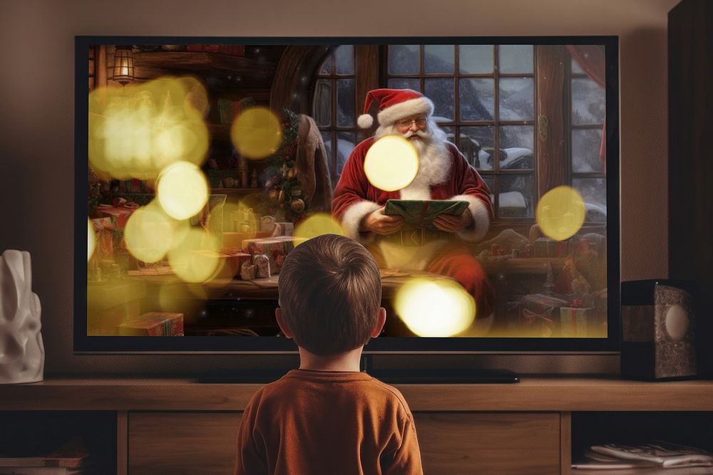 Little boy watching Christmas movie