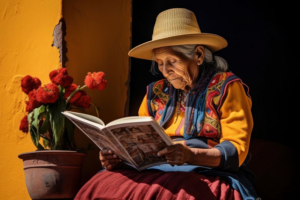 Colombian woman reading publication sitting. AI generated Image by rawpixel.