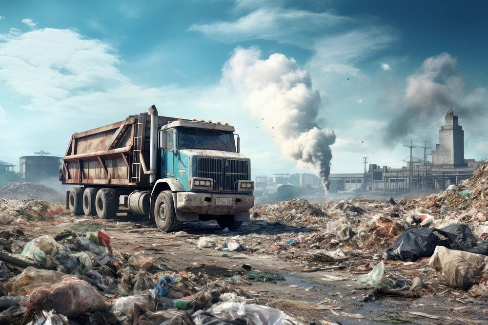Truck pollution vehicle sky. AI generated Image by rawpixel.