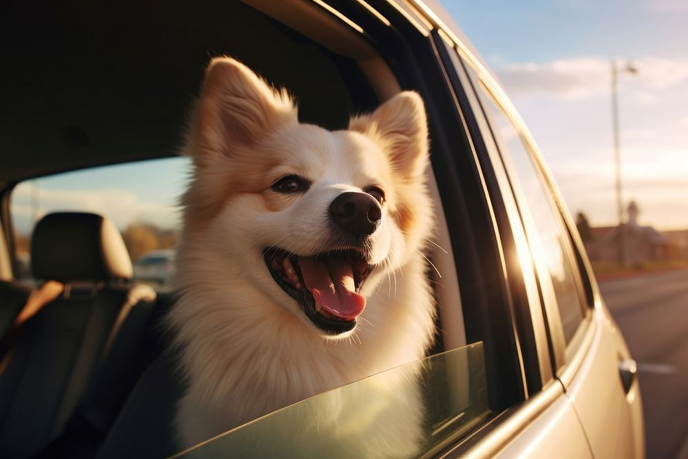 Dog with head out of the car window vehicle mammal animal. AI generated Image by rawpixel.