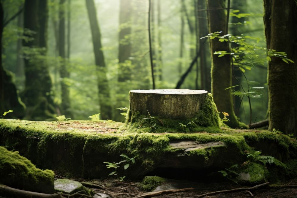 Stone podium forest woodland outdoors. AI generated Image by rawpixel.