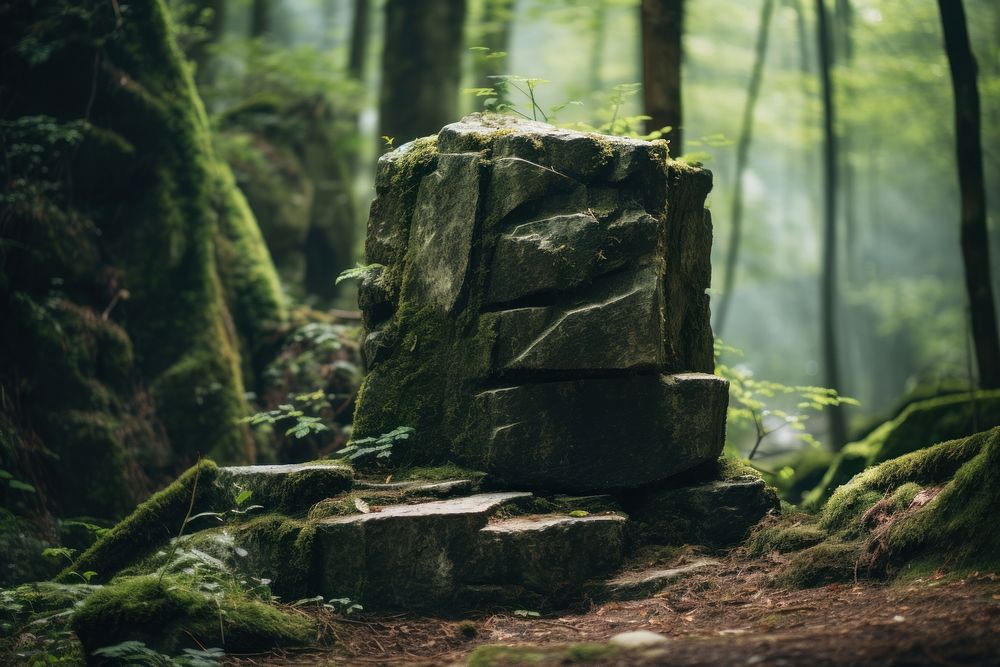 Stone podium forest outdoors woodland. AI generated Image by rawpixel.