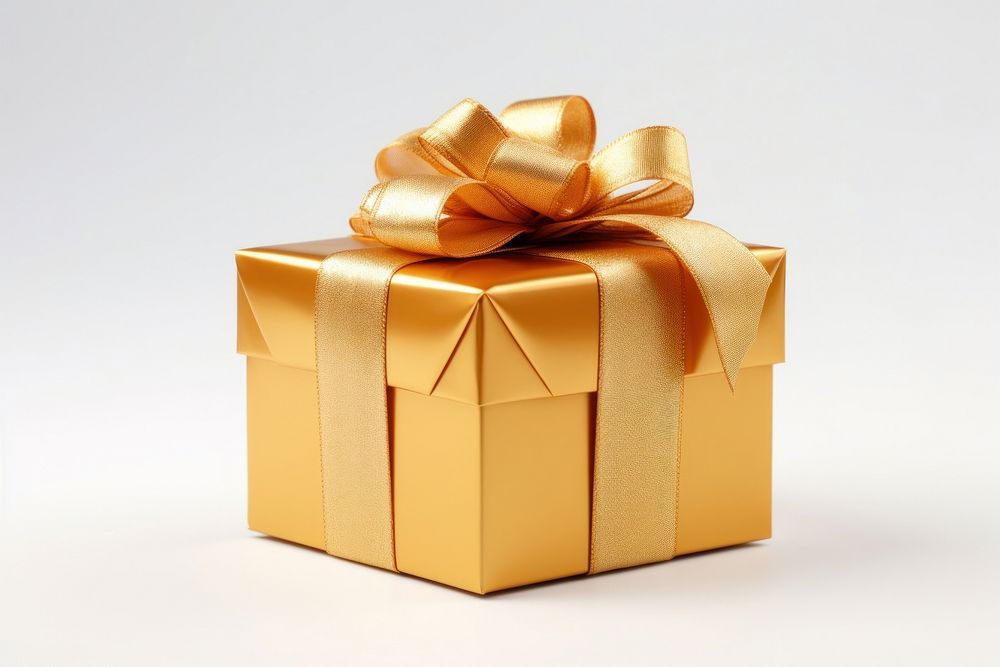 Gift box gold white background celebration. AI generated Image by rawpixel.
