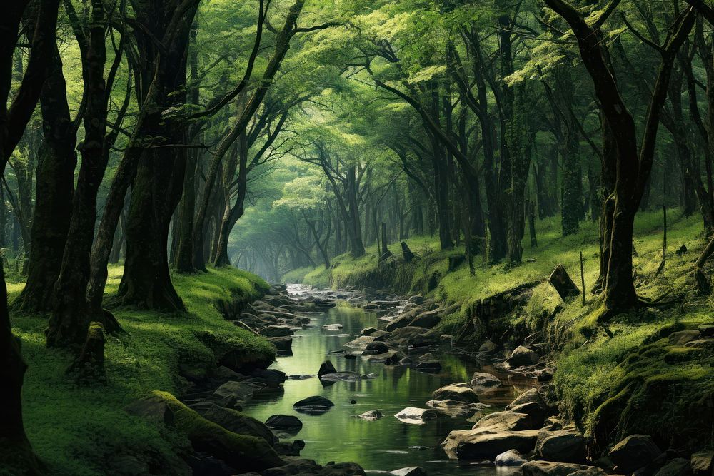 Green forest vegetation landscape outdoors. AI generated Image by rawpixel.