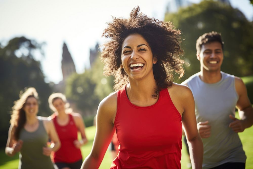 People Exercising Laughing Adult Happy. 