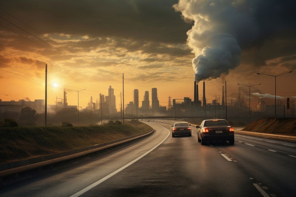 Pollution highway car architecture. AI generated Image by rawpixel.