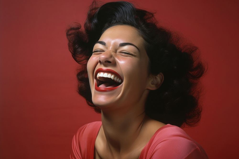 Hispanic woman laughing adult excitement. AI generated Image by rawpixel.