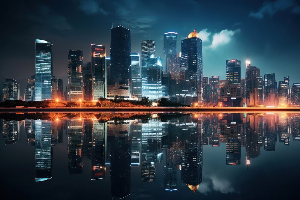 Riverside asian city building architecture metropolis. AI generated Image by rawpixel.