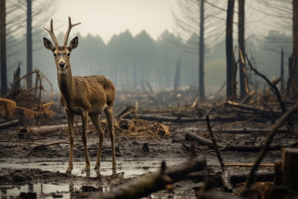 Sad deer wildlife outdoors nature. AI generated Image by rawpixel.