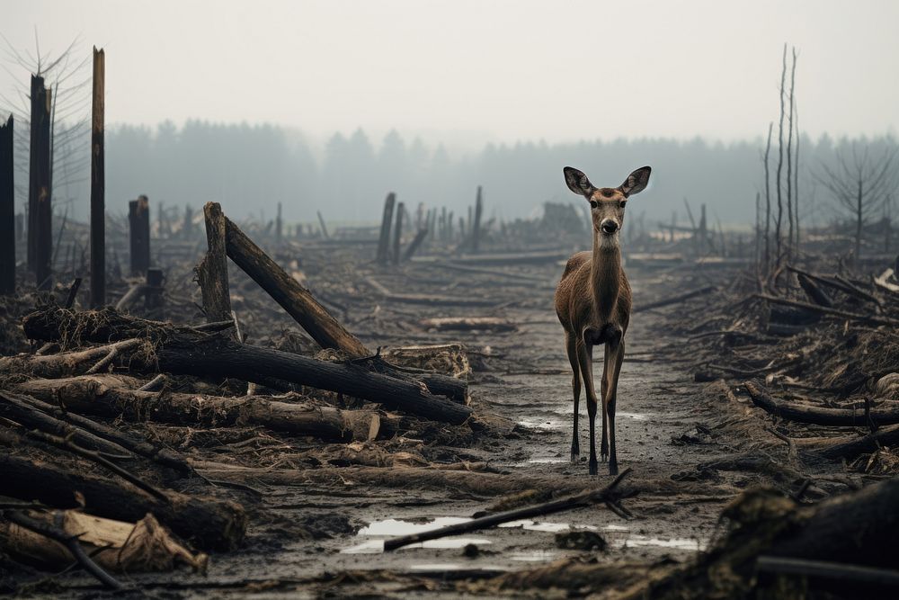 Sad deer wildlife outdoors standing. AI generated Image by rawpixel.
